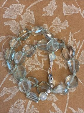 SALE. Double bracelet with Faceted Green Amethyst, crystals & Sterling Clasp
